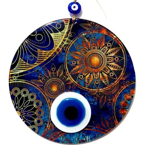23 Cm Fusion Glass Evil Eye Wall Ornament Hand Made Amulet Blue Purple Sun