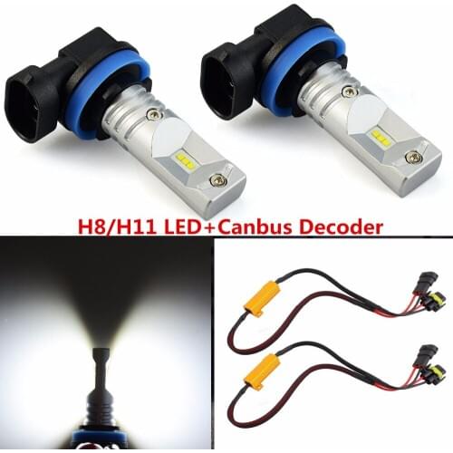 2x Super Power Canbus Error Free H11/H8 Car LED White CSP Chip Canbus Error Free Car Fog Driving Light Bulb 6500K Cancel Decoder