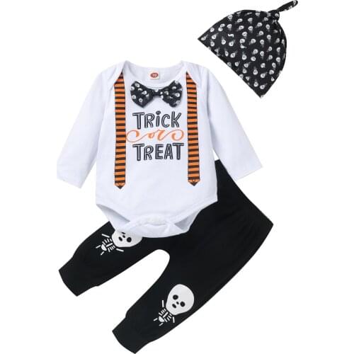Halloween Infant Newborn Baby Girls Boys Spring Autumn Outfit Pumpkin Face Long Sleeve Romper+Pant+Hat Infant 3Pcs Clothes Set