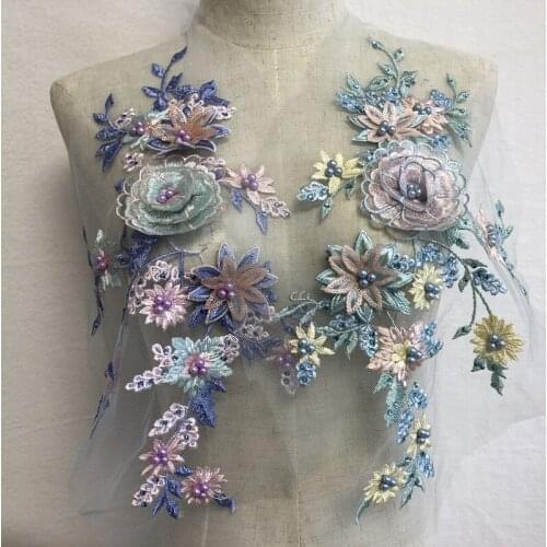 3D Flower Pearl Embroidery Sew On Applique For Evening Dress Diy Clothing Lace Fabrics Accessories Decoration Patch Material