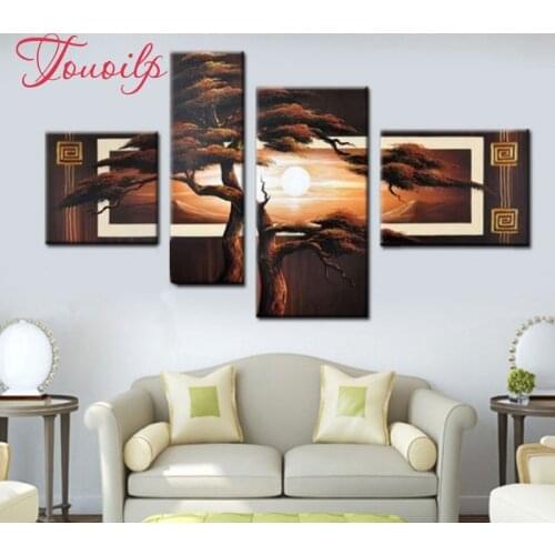 4pcs,Full square diy Diamond Painting Stitch Cross Kiss black brown tree,5D Diamond Embroidery,diamond Mosaic stickers,wall art