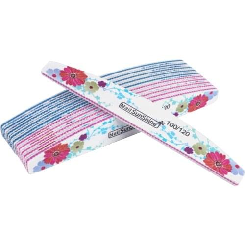 5Pcs/lot Boat Nail File Double Side Sanding Buffer Block Set 100 /120 Grinding Polishing White Sandpaper Flower Printed Files
