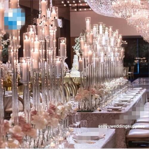 5pcs)style Luxury 10 arms wedding decoration centerpieces clear acrylic crystal candle holder with clear cup cover senyu2193