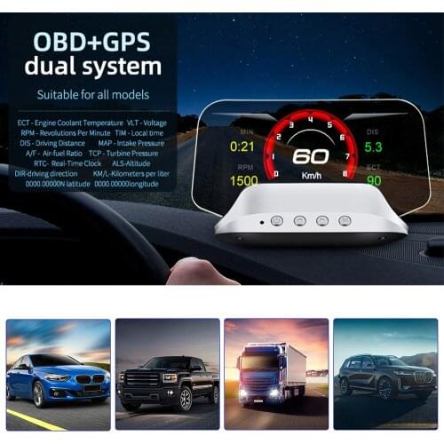 Car Navigation Hud Head Up Display OBD2 GPS Speedometer Overspeed Warning On-board Computer Smart Auto Electronics Accessories