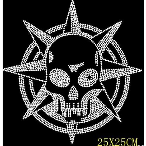Free Shipping hotfix rhinestones heat transfer design iron on motifs patches nice image big size skull image