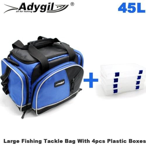 Adygil Large Fishing Tackle Bag W/4 Large Utility Boxes Fishing Bag