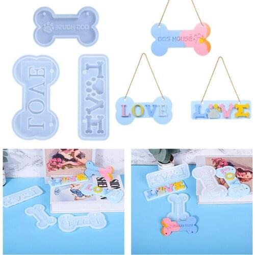 Bone Shape English Letters Pendant Silicone Mold with Hole Keyring Pendant Handmade Mold for Halloween Birthday Gift