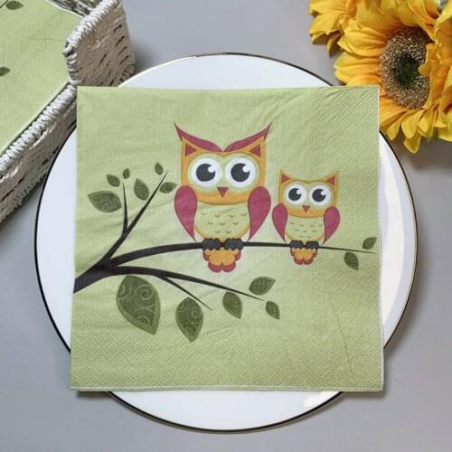 20Pcs/Bag Cute Owl Paper Napkins Kawaii Animal Decoupage Tissues for Xmas Kids Birthday Party Tableware Decoration Wholesale