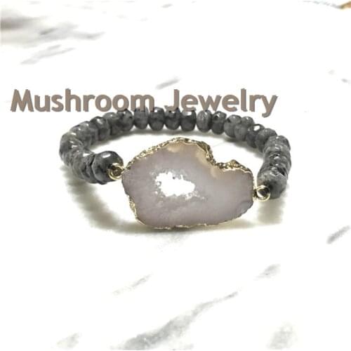 Boho Chic Zircon Micro Pave Beads Labradorite Bracelet Gunmetal CZ Bracelet