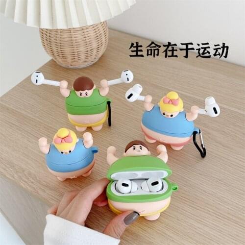 Little Fat Man Lifting Weights Headphone Case For AirPods Pro Bluetooth-compatible Sleeve Wireless Charging Cover for AirPod 1 2