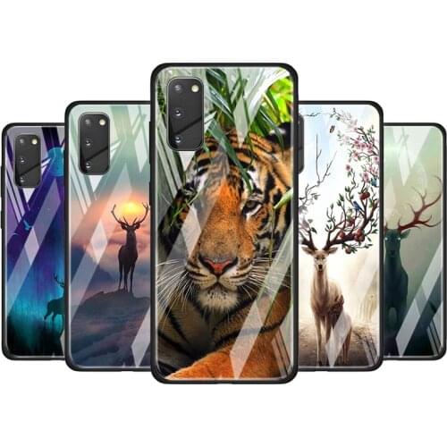Animal Deer Tiger Art Tempered Glass Cover For Samsung Galaxy S20 S10 S9 S8 S10E FE Ultra Plus Lite 5G Phone Case