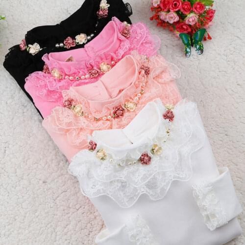 2021 Spring Autumn Cotton Children Base T Shirts Baby Girls Clothes Long Sleeve Floral Casual T Shirt Tops Kids Lace T shirt