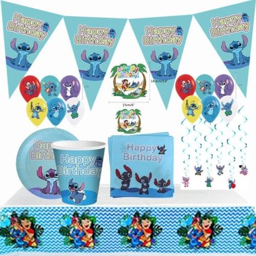 Disney Lilo & Stitch Theme Design Paper Cup Plate Disposable Tableware Set Stitch Balloons Party Theme Party Decoration Supplies