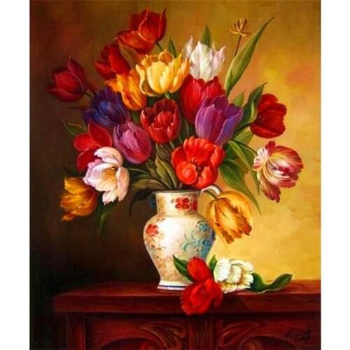DIY Diamond Painting Needlework Novelty Square Full Diamond Embroidery Pattern Flower vase Tulip Set For Painting A9397R
