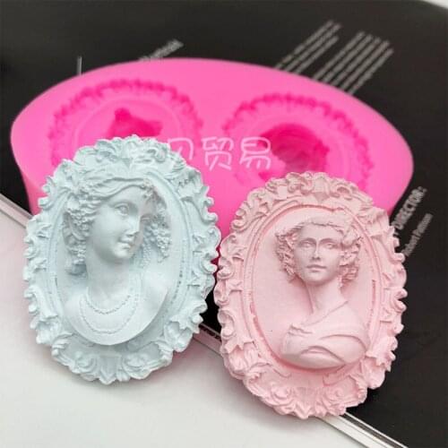 European ladies frame head silicone mold female embossed chocolate fondant cake decorative drop plaster mold