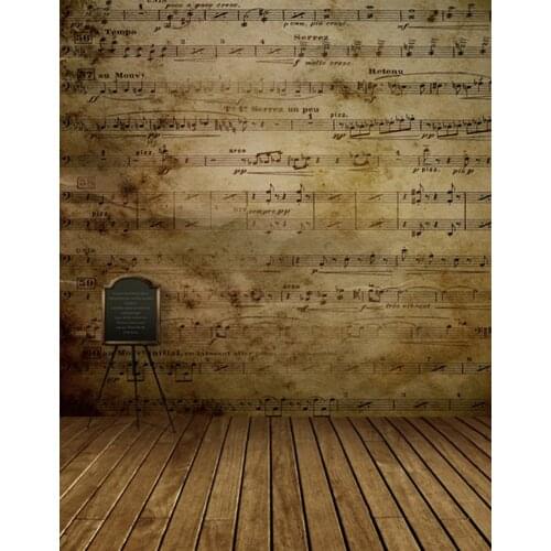 5x7ft Wooden Floor Vintage Musical Note Photography Backdrops Photo Props Studio Background