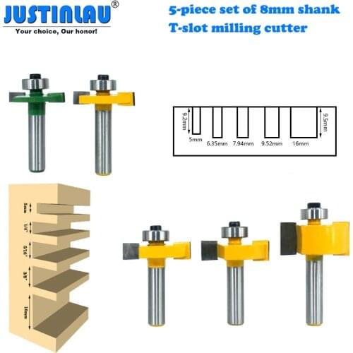 JUSTINLAU 8mm Shank T-slot Milling Cutter Tungsten Steel Woodworking Tool Slotting Milling Cutter Drill Bit Woodworking Tool