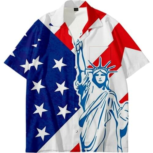 Free Shipping Men Statue Of Liberty Print T-shirt USA Flag Short Sleeve Hip Hop Funny American Flag T Shirt Tee Shirt Pullover