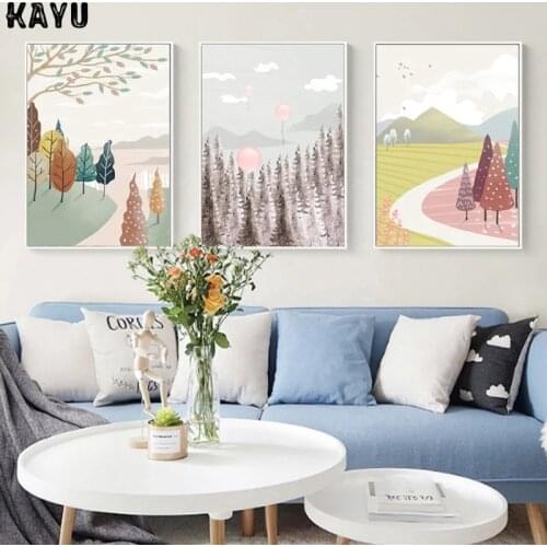Geometric Mountain Landscape Wall Art Canvas Painting Nordic Posters And Prints Pictures Cloth Fabric Living Room Home Decor