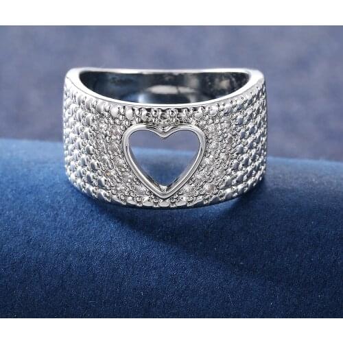 Huitan Hollow Out Heart Design Women Jewelry Wedding Party Finger-rings Dazzling Crystal Cubic Zirconia Female Statement Rings