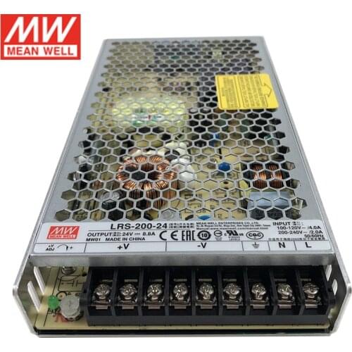 MEAN WELL LRS-200-24 200W 24V Switching Power Supply 110V/220V AC to 24V DC 8.8A 211.2W Meanwell Power Supply Replace NES-200-24