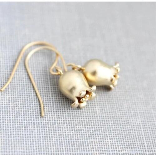 Delicate Golden Bell Bud Flower Drop Earrings Lady Girl Chic Jewelry Plant Lily Statement Earrings Gift for Her