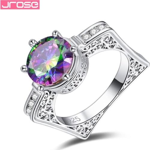 JROSE Unique Gorgeous Wedding Band Rainbow White Cubic Zirconia Silver Jewelry Ring Size 6 7 8 9 10 11 12 13 Free Shipping