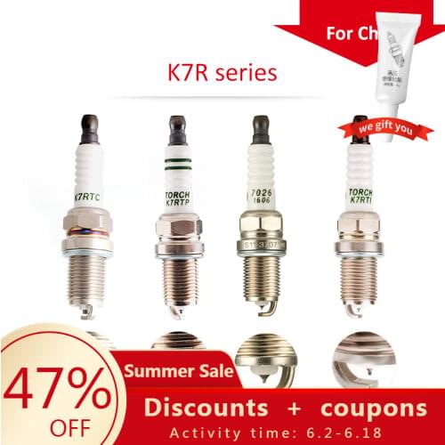 4pcs/lot China original TORCH spark plugs K7R Series for Chery A1 1.3;A5 1.6,2.0;BONUS 1.5;EASTAR CROOSS;FORA;QQ;TIGGO