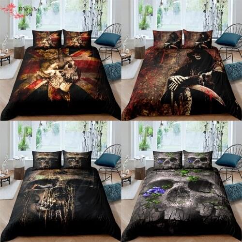 3D Horror Skeleton Bedding Set Queen King Size Skull Duvet Cover Set Twin Full Double Teens Bedroom Comforters/Quilts Cover Set