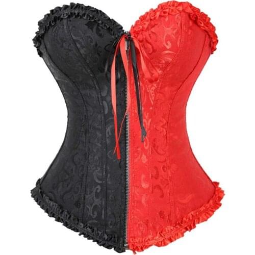 Bridal wedding plus size black red white korsett vintage women corset lingerie sexy gothic zipper front corsets and bustiers top