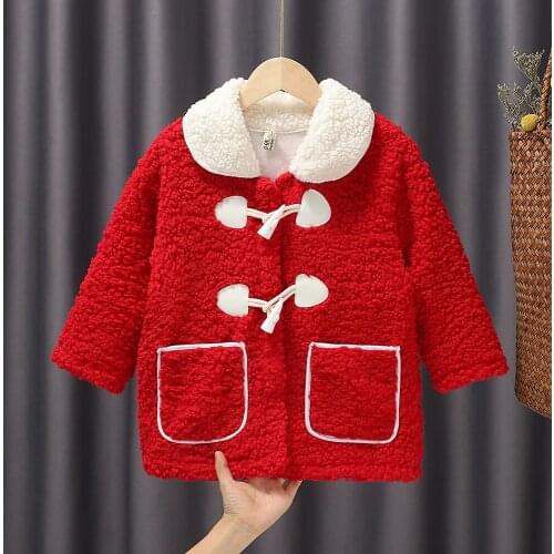 Baby Girls Winter Jacket 2021 New Year Children Clothes Kids Jacket Lamb Velvet Thickened Girls Coat Toddler Outwear 12M-7Y