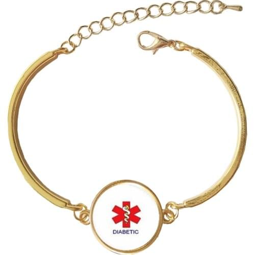 Alert Medical Diabetic Bracelet Art Picture Glass Dome Cabochon Charm Bracelets Bangles For Women Jewelry