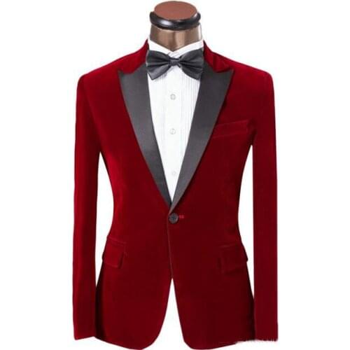 Fashion Velveteen Groom Tuxedos Peak Lapel Groomsmen Mens Wedding Dress Man Jacket Blazer Prom Dinner 2 Piece Suit(Jacket+Pants