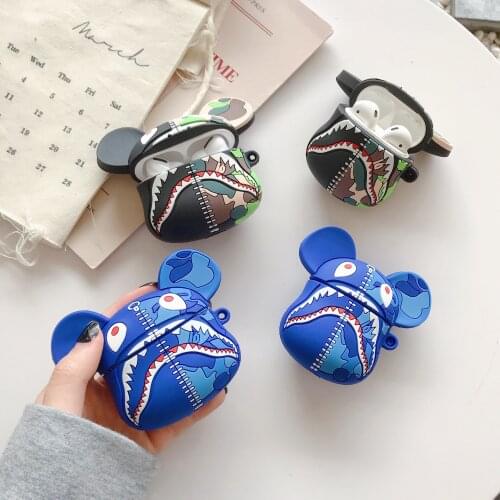 Cartoon Camouflage Shark For Apple Airpods Bluetooth Headset Protective Shell Violent Bear Headphone Set Airpods1/2 Pro 3 Covers