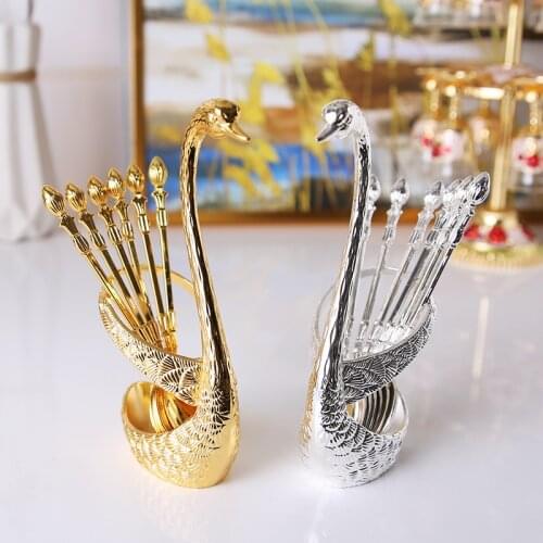 Fruit fork set zinc alloy creative lovely household fruit sticks with European fork Swan shaped tableware mini spoon tiny spoon