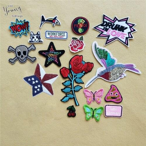 Flower Butterfly Skull Bird Patch Iron on Sew On Applique Cherry Badge Cheap stickers Embroidered Patches For Clothes Accessory