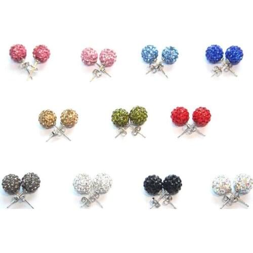 Wholesale 10mm mix Crystal Beads Silver Plated Earrings Stud lot women gift jewelry b463