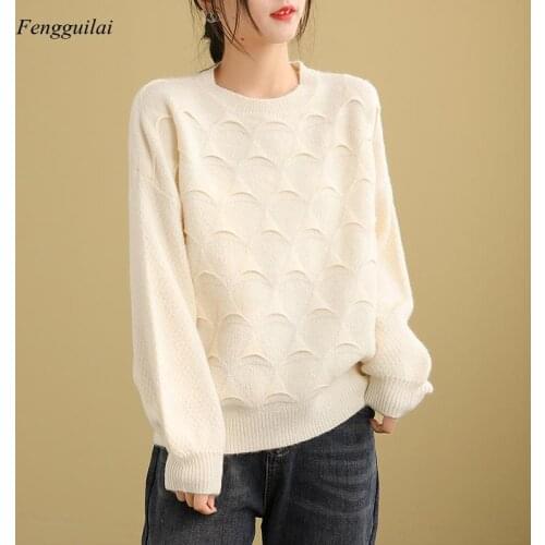 Autumn Winter Solid Color Knitted Sweater Women Thick Bottoming Tops Long Sleeved High Quality Pullovers Vintage Casual Outwear