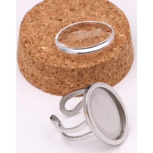 Onwear 5pcs stainless steel 18x25mm oval cameo ring base diy blank bezel settings for rings making with clear glass cabochon