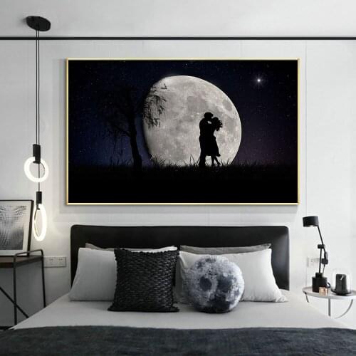 Lovers in the Moonlight Poster Art Moon Prints Canvas Painting Decor for Minimalist Scandinavian Living Room Modern Nordic Home