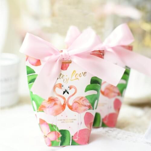 50 Pcs Pink Flamingo Gift Bags Wedding Favors Candy Boxes Bomboniera Sachet Party Supplies Gift Box Souvenirs Candy Bags