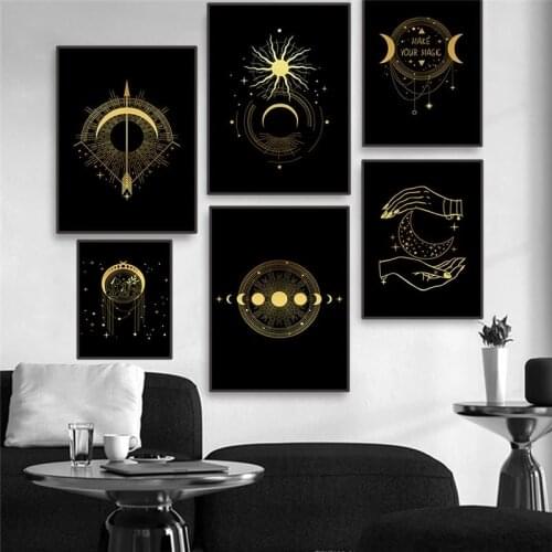 Black Gold Sun Moon Stars Poster Luxury Black Print Picture Modern Nordic Fashion Canvas Painting Home Decoration Living Room
