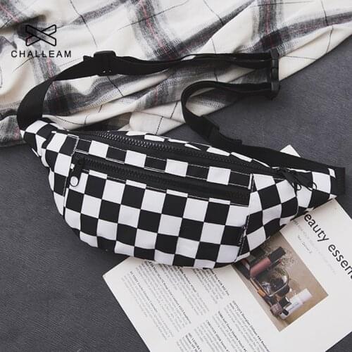 Buylor Waist Pack Women Checkerboard Fanny Pack Hip Hop Bum Bag Men Trend Fashion Belt Bags Canvas Chest Bag New Phone Pocket