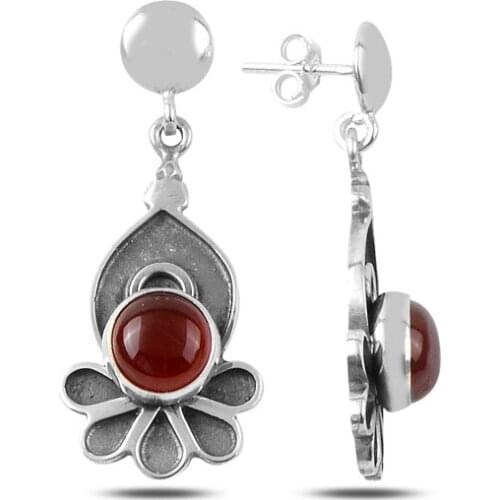 Silverlina Silver Red Agate Stone Handwork Earrings