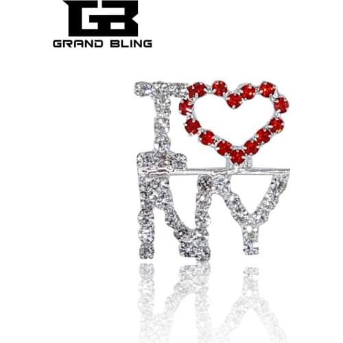 Rhinestone Word Brooch Jewelry "I Love New York " Lapel Pin