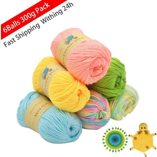 ThinkThings Milk Cotton Yarn 6Balls 300g Baby Yarn DIY Mat Doll Sock Coat Material with 22PCS Tools Breathable Threads Yarn