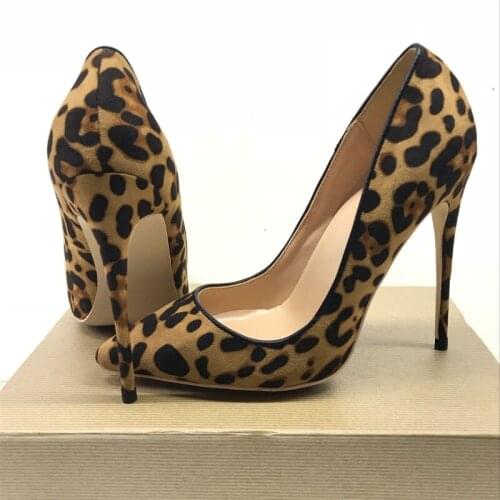 Pumps Heels Ladies Shoes Fashion Thin Heel Pointed Toe Suede Leopard Sexy High Heels Women Shallow Zapatos Mujer Single Shoe