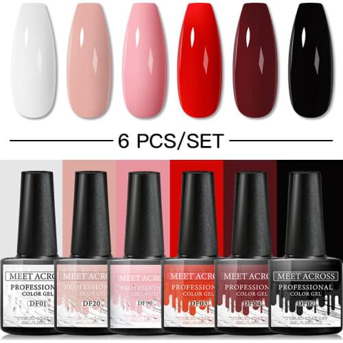 MEET ACROSS Nail Gel Polish Set 4/6PCS Nail Glitter Holographics Soak Off UV Gel Nail Kit For Manicures Need Cured Base Top Coat