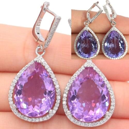 43x19mm Big Drop Gemstone 20x15mm Created Color Changing Alexandrite & Topaz Silver Earrings