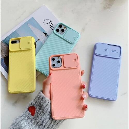 Slide Camera Lens Protection Case For iPhone 11 Pro Max XR XS Max 6 6S 7 8 Plus X SE Candy Color Soft TPU Silicone Back Cover